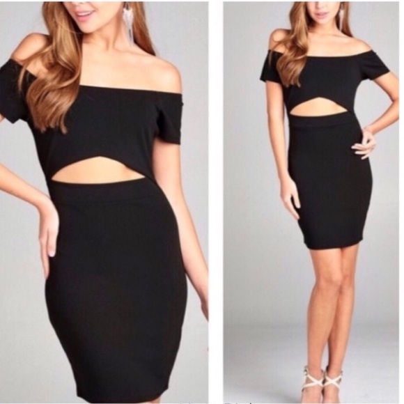 Black Bodycon Cutout Off Shoulder Mini Dress - Picture 1 of 7